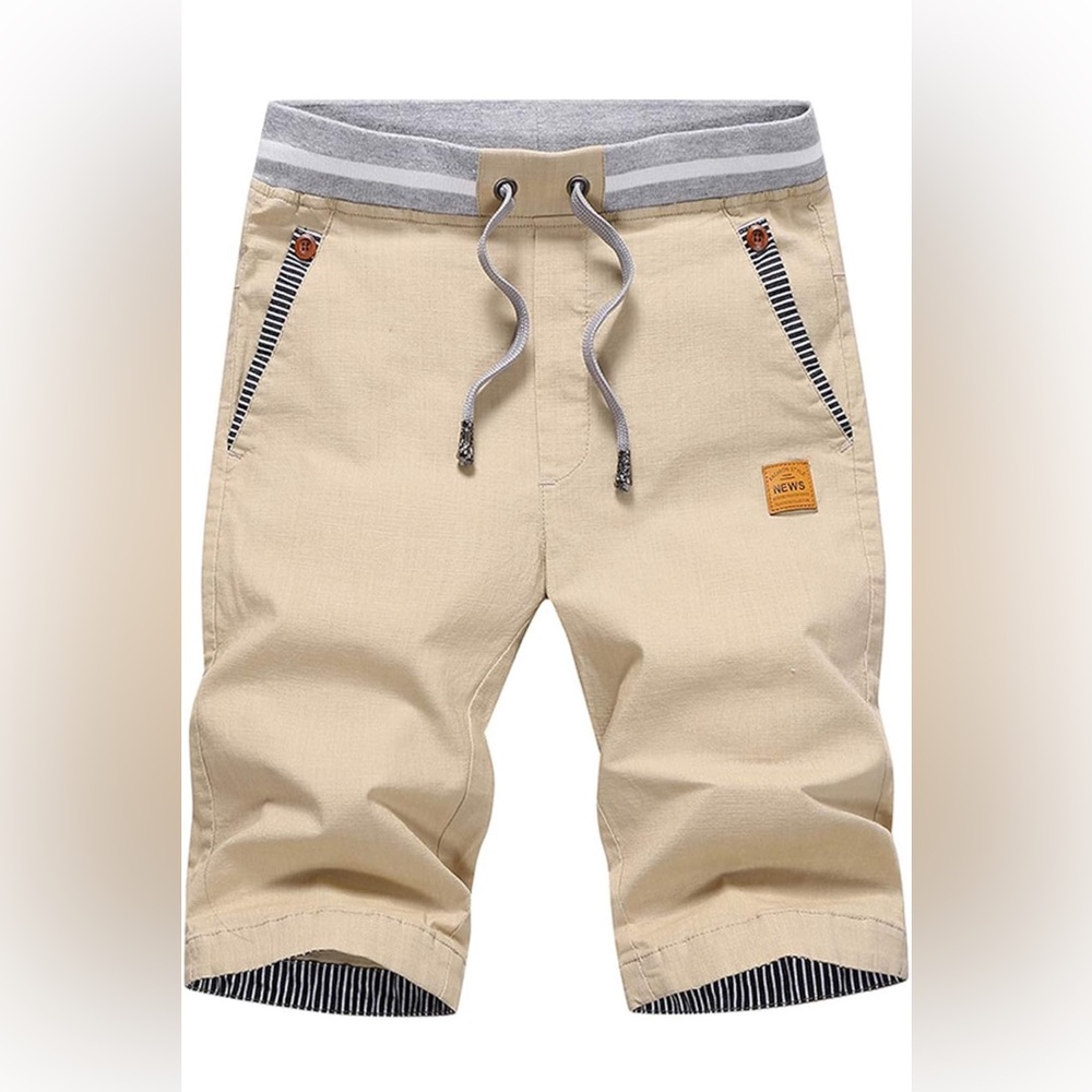 Tansozer Men’s Khaki Casual Shorts With Elastic Waistband And Drawstring New